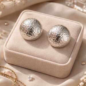 Silver Hammered Dome Stud Earrings